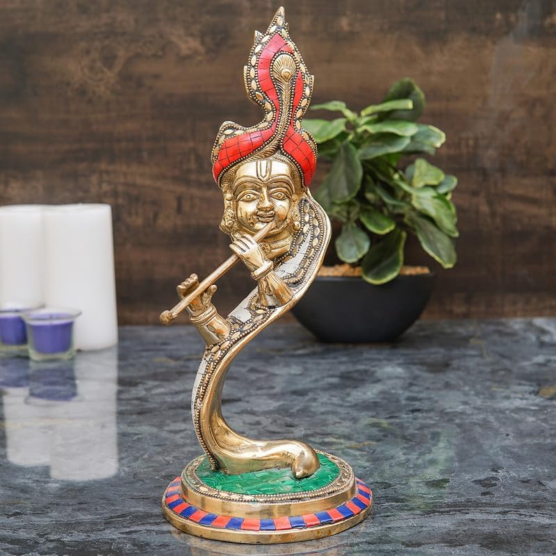 Statuestudio Krishna Flute Brass Idol 13 Inch