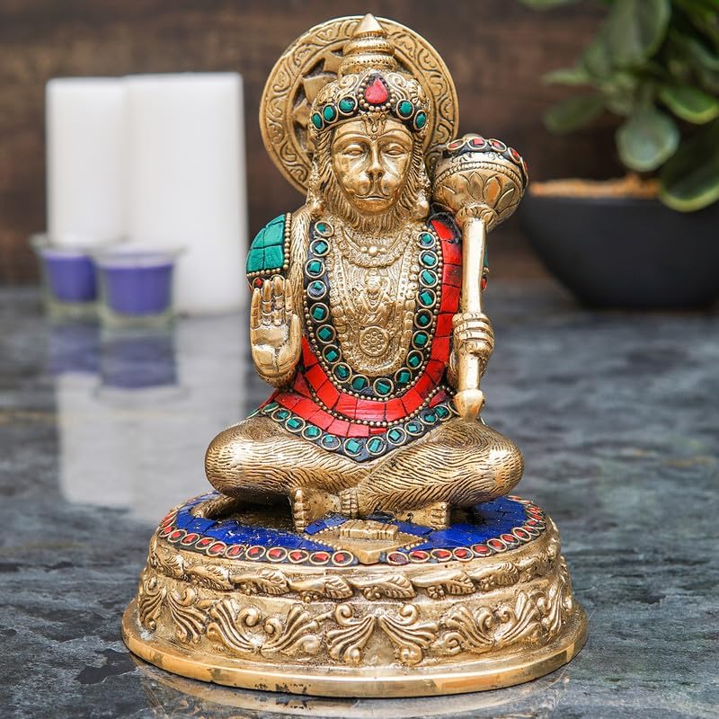 Statuestudio Sitting Hanuman Idol 7 Inch Brass Statue