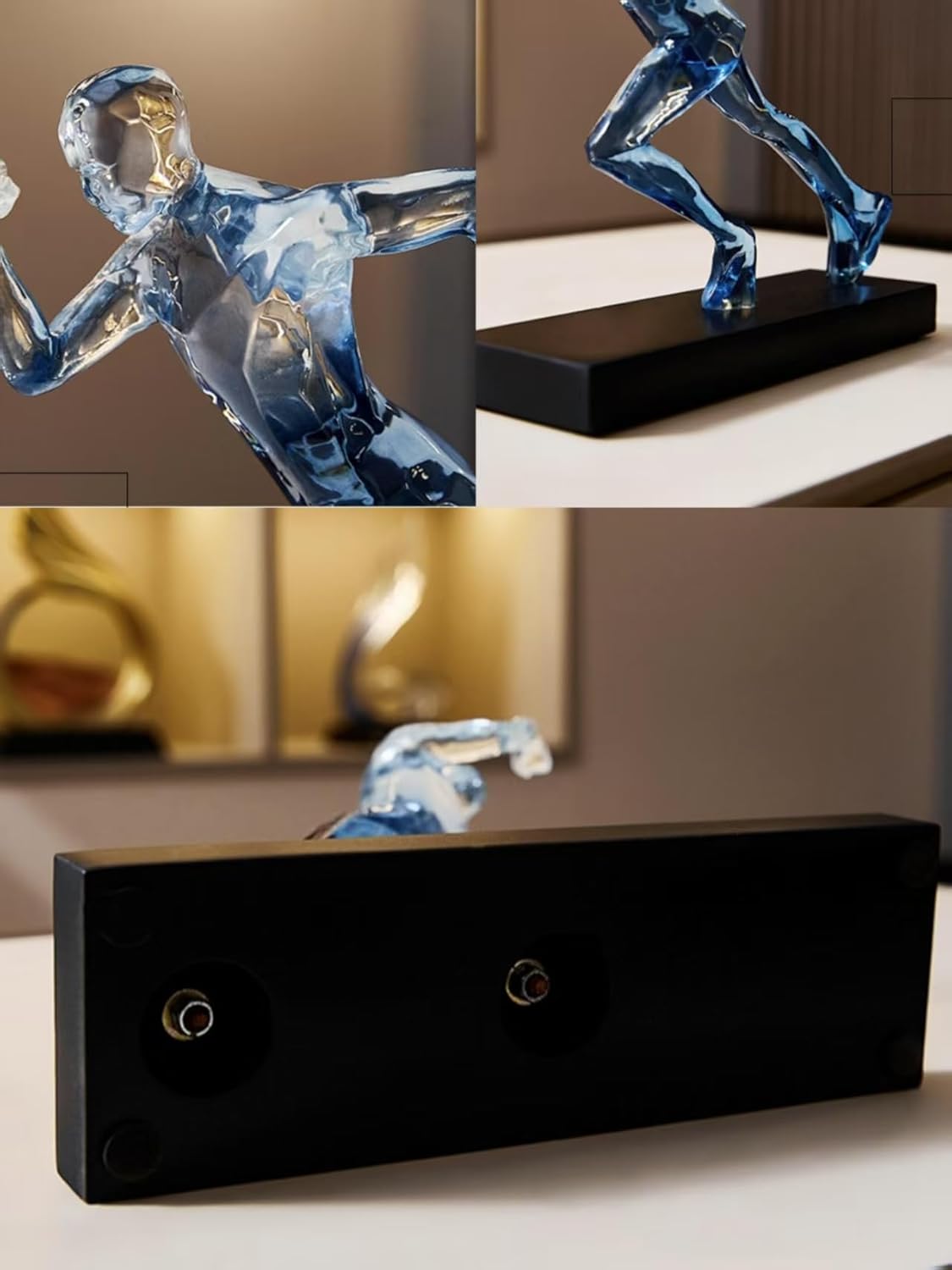 Rekeell Decorative Modern Art Runner Resin Figurine Black Base Blue