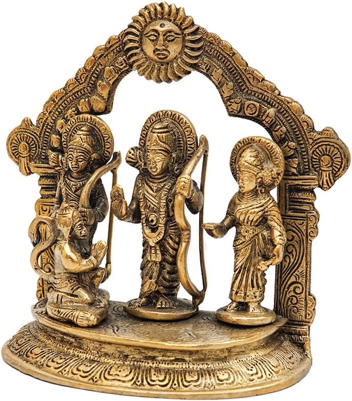 Statuestudio Brass Ram Sita Laxman Hanuman Idol Set - Antique Finish 7 Inch