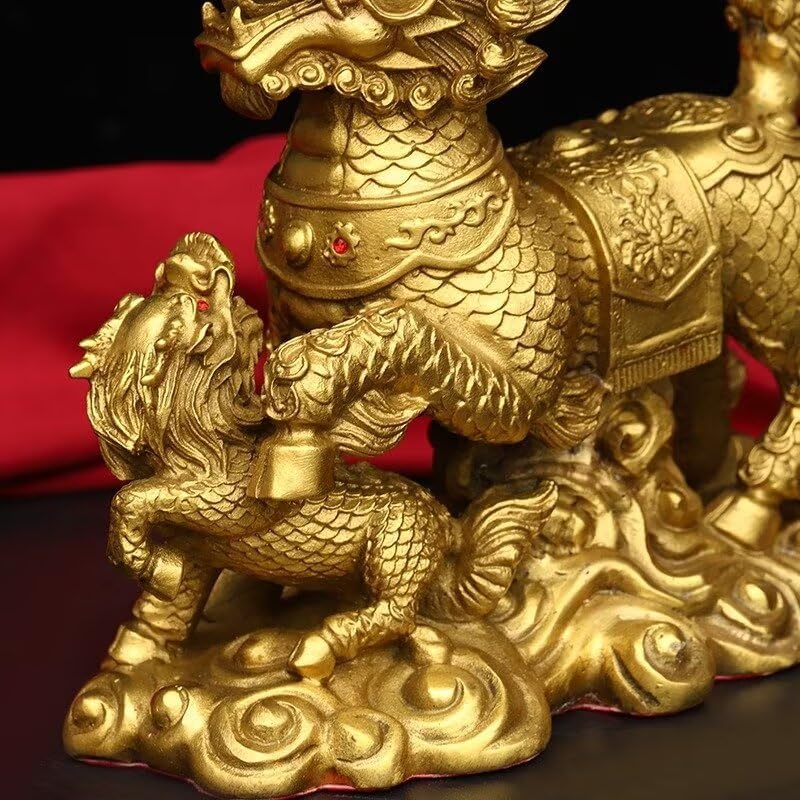 Julrybox Brass Qilin Fengshui Statue Home Office Decor