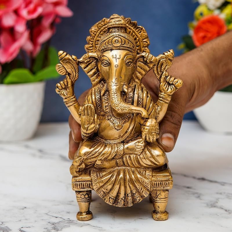 Statuestudio Sitting Ganesha Lakshmi Brass Statue