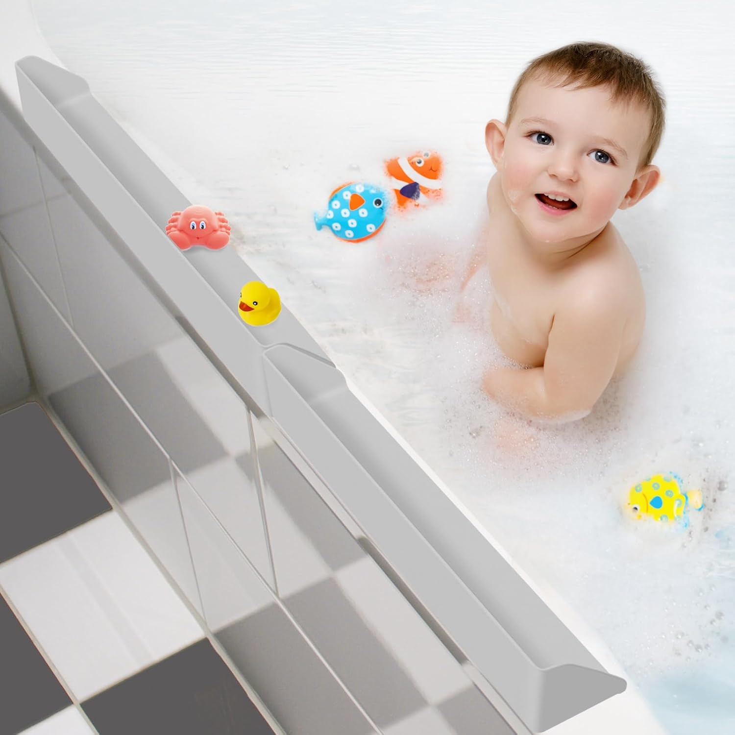 Resseor Bath Tub Splash Guard with Play Shelf and Suction Cups