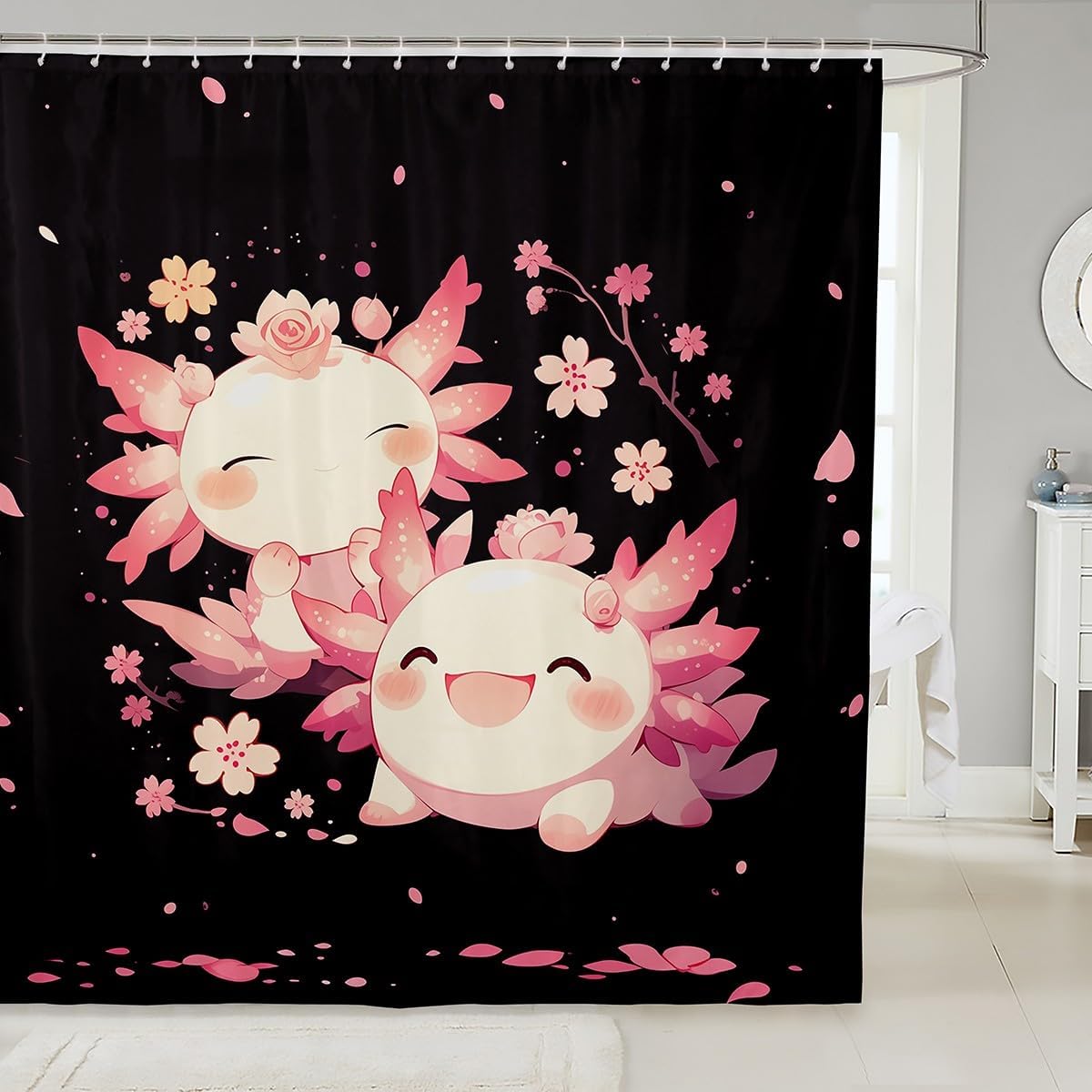 Erosebridal Girls Pink Axolotl Shower Curtain Set 1