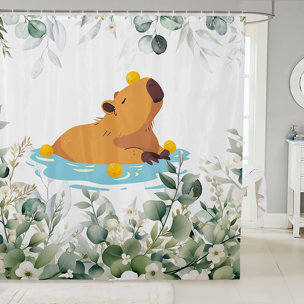 Kawaii Capybara Shower Curtain Set