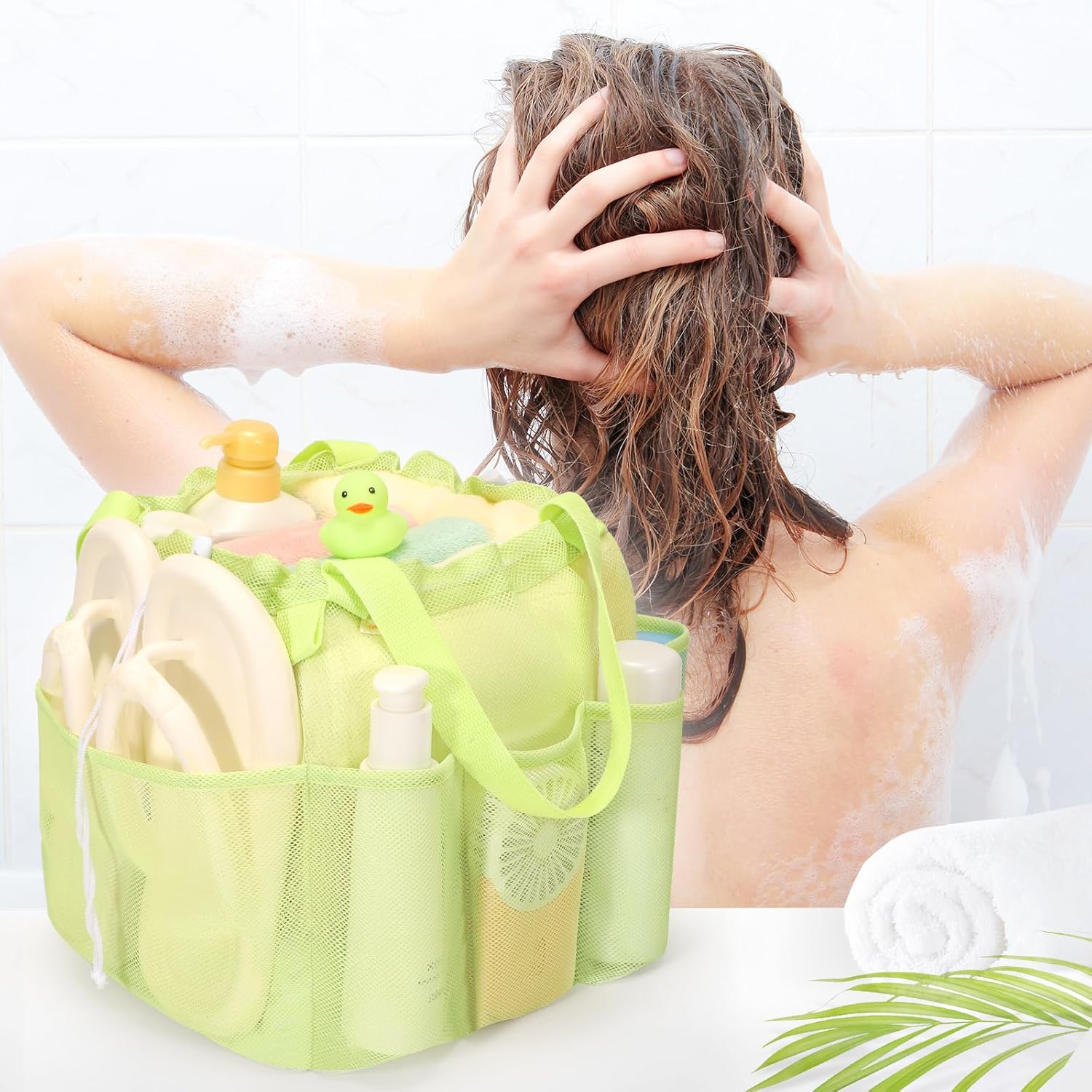 Famichan Mesh Shower Caddy Portable with Drawstring - Green