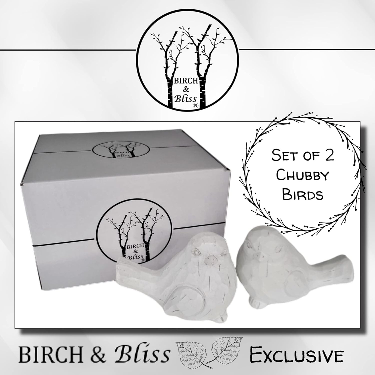 Birch Bliss Chubby White Birds - Set of 2