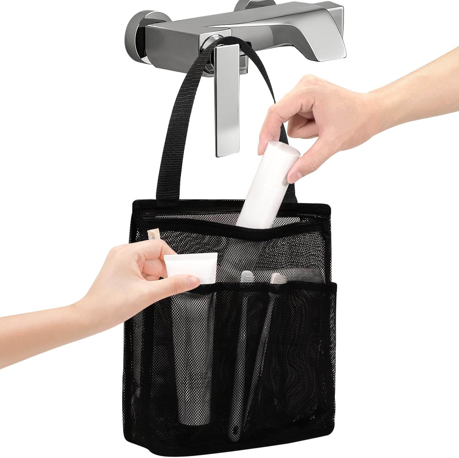 Portable Mesh Shower Caddy with Side Pocket - Black