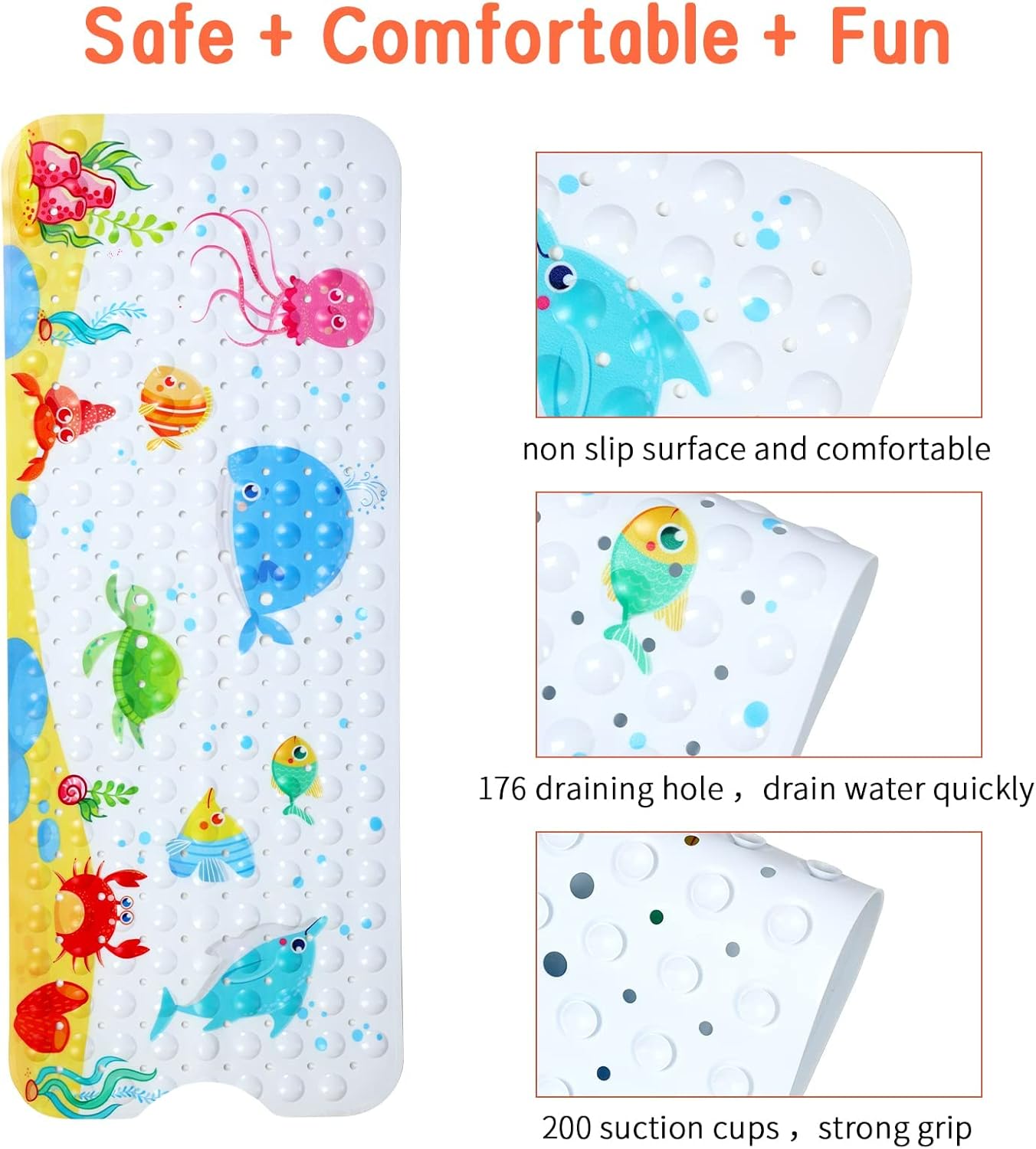 Secopad Baby Bath Mat with Suction Cups and Drain Holes