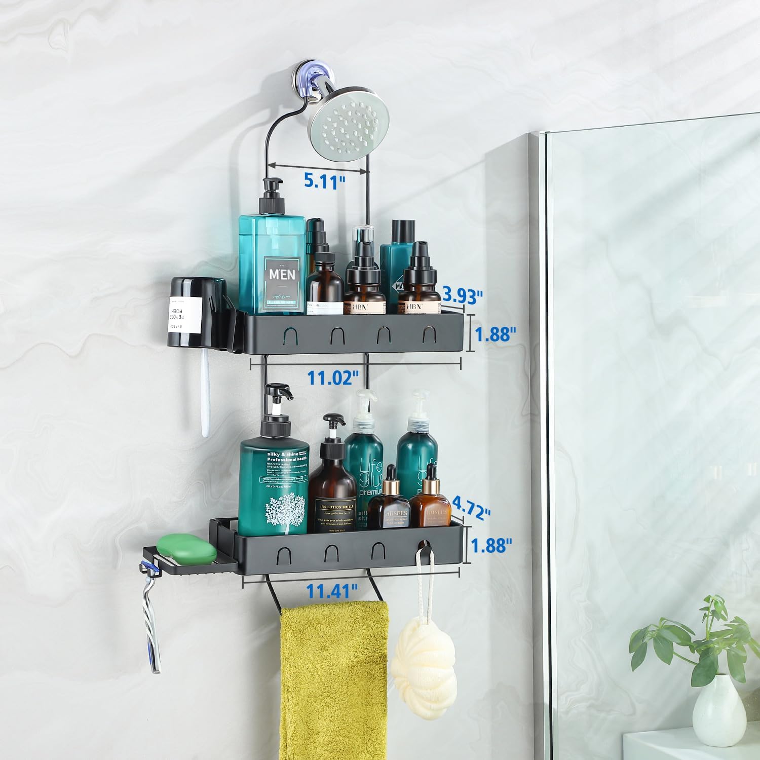 DAOYA Black Waterproof Shower Caddy with Hooks