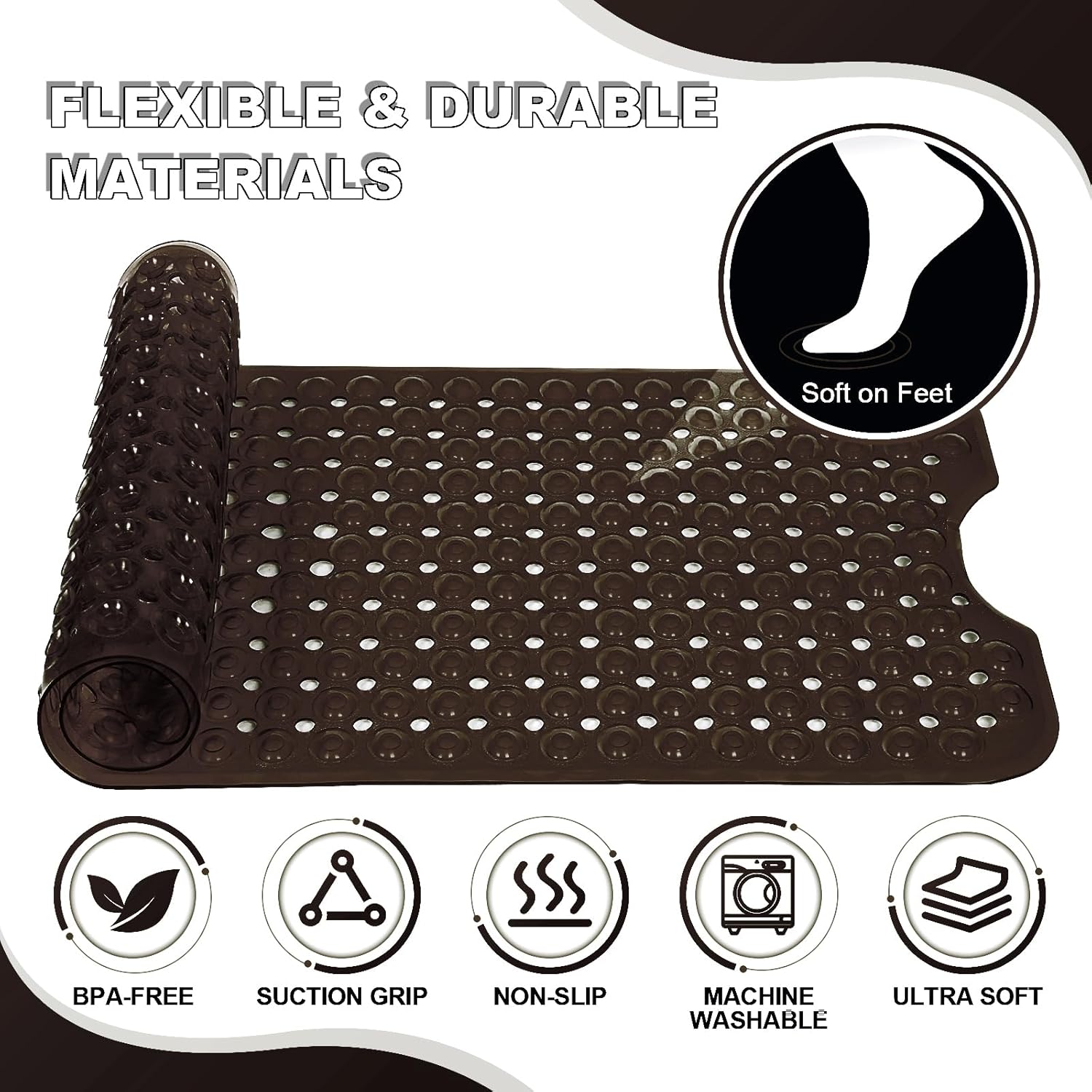 Linoows Extra Large Bathtub Mat with Suction Cups and Drain Holes