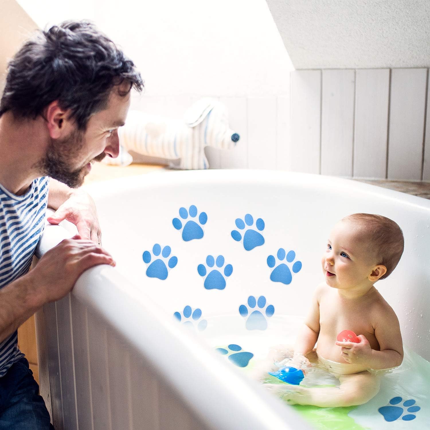20 Piece Non-Slip Paw Print Bath Treads Blue