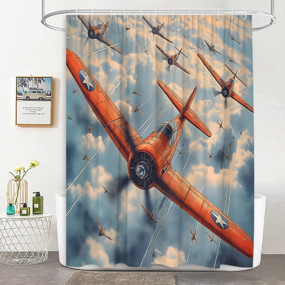 JEJOMEAG Vintage Airplane Shower Curtain 70x70