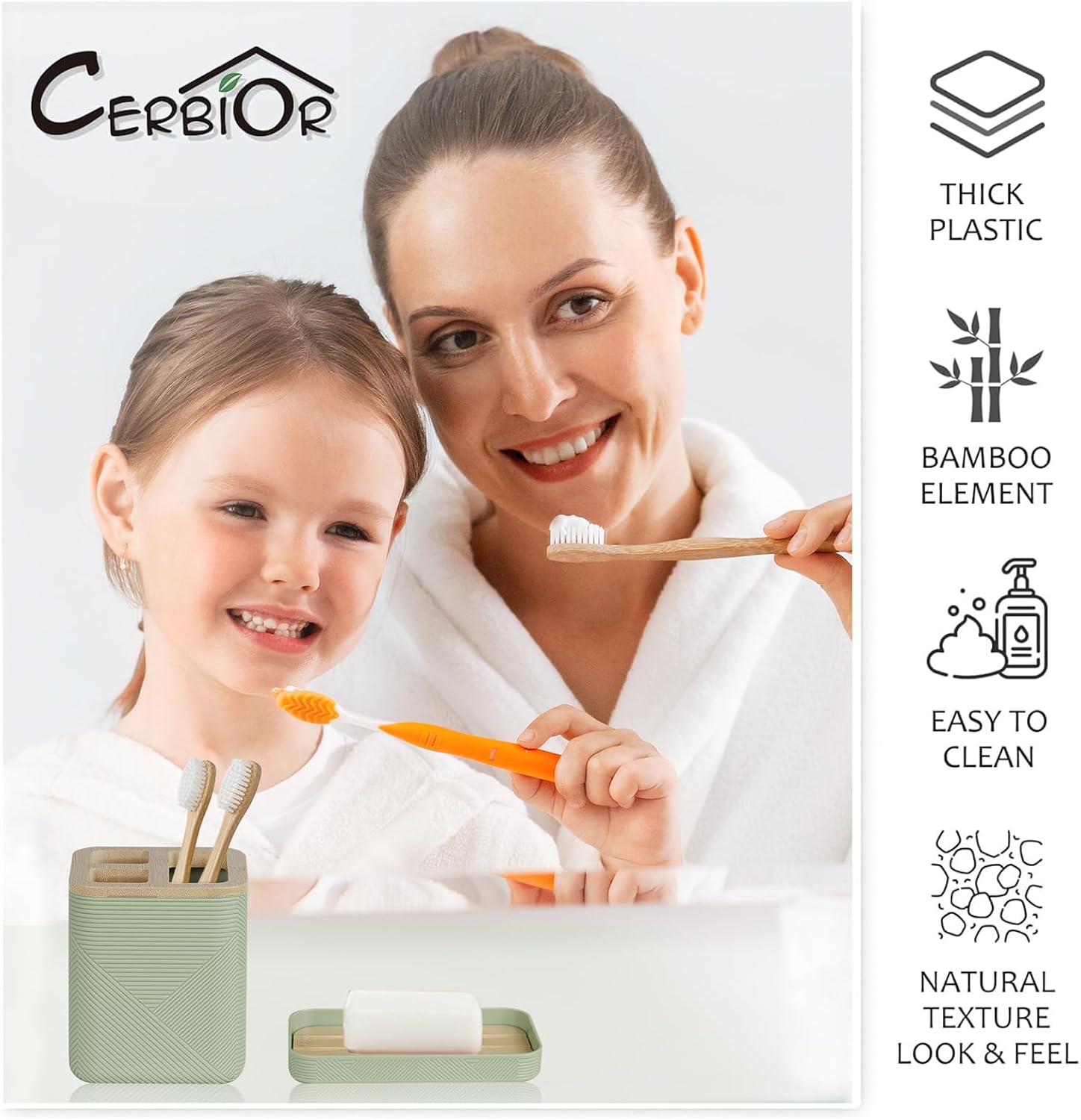 CERBIOR 6-Piece Bathroom Accessory Set Green Bamboo Style