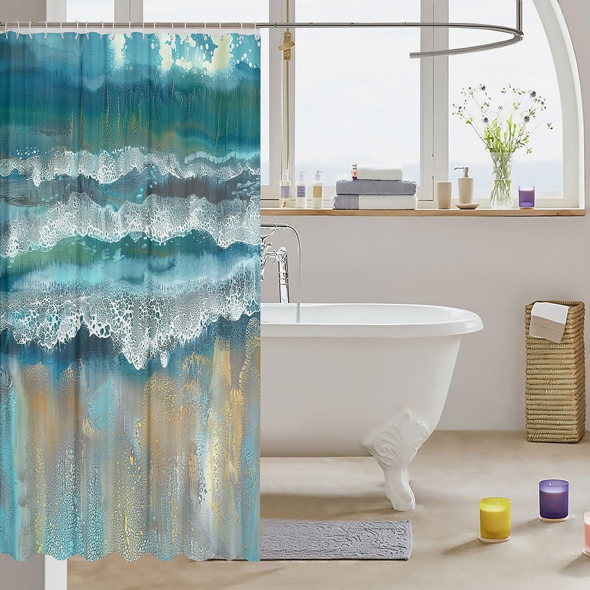 Erosebridal Ocean Shower Curtain Set 72x72 Blue Sea Waves