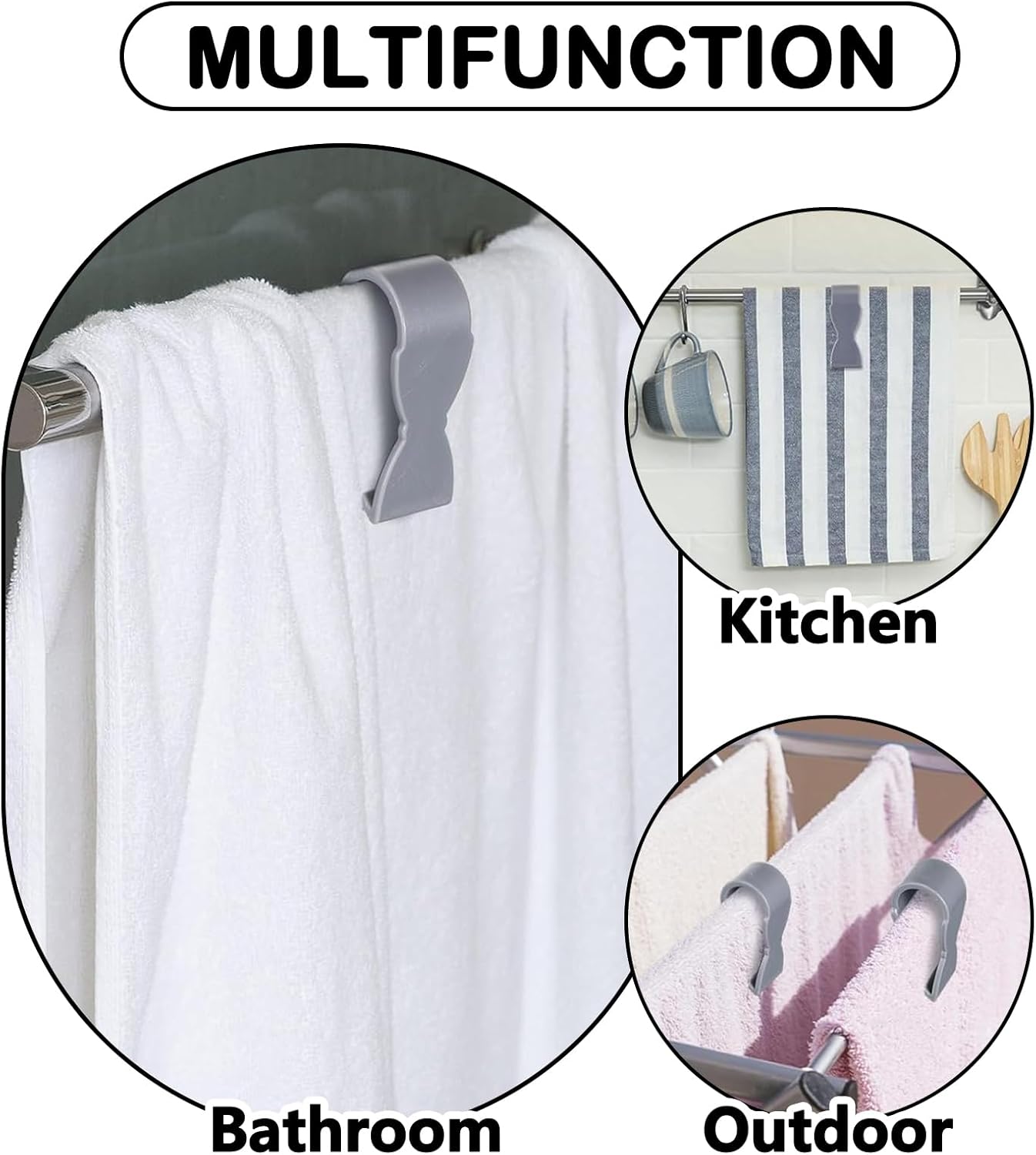 10pcs Grey Durable Towel Clips for Kitchen and Bathroom