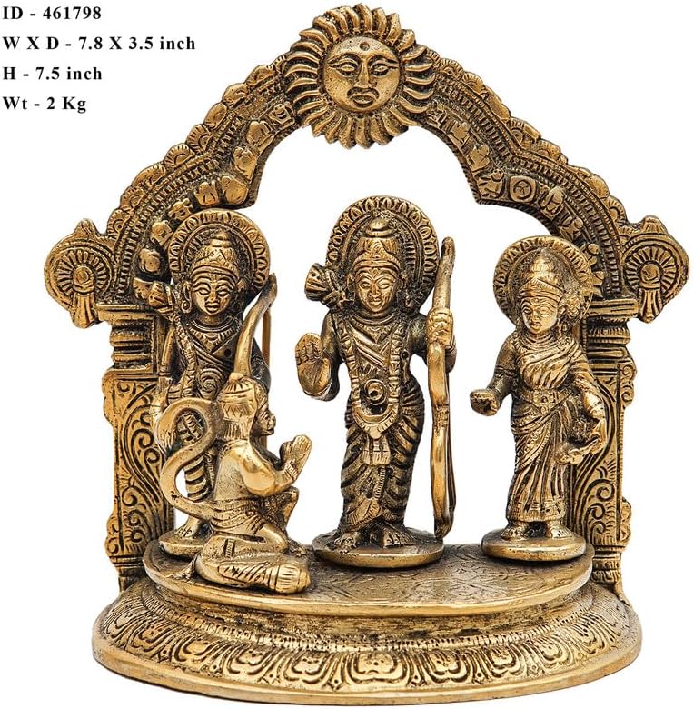 Statuestudio Brass Ram Sita Laxman Hanuman Idol Set - Antique Finish 7 Inch