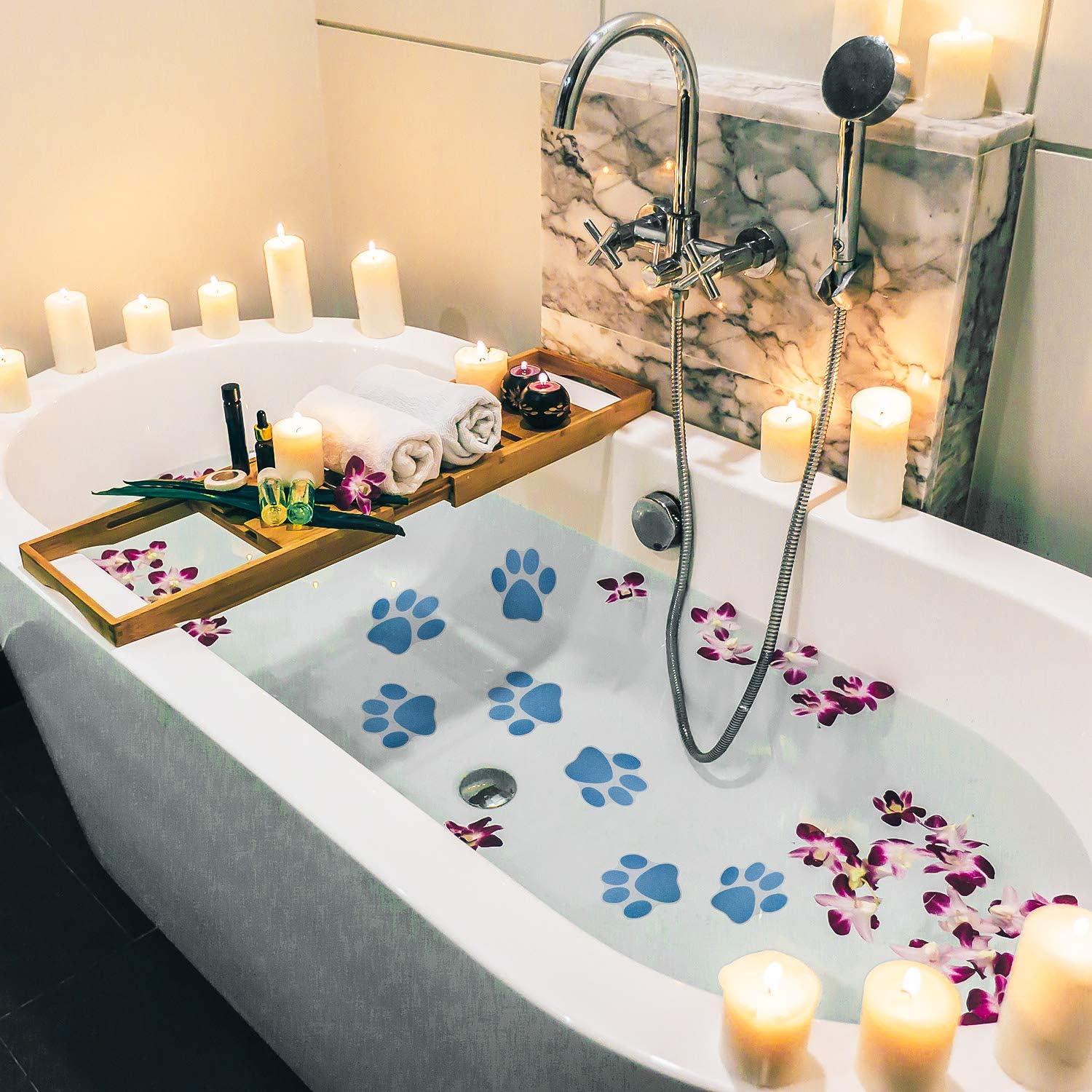20 Piece Non-Slip Paw Print Bath Treads Blue