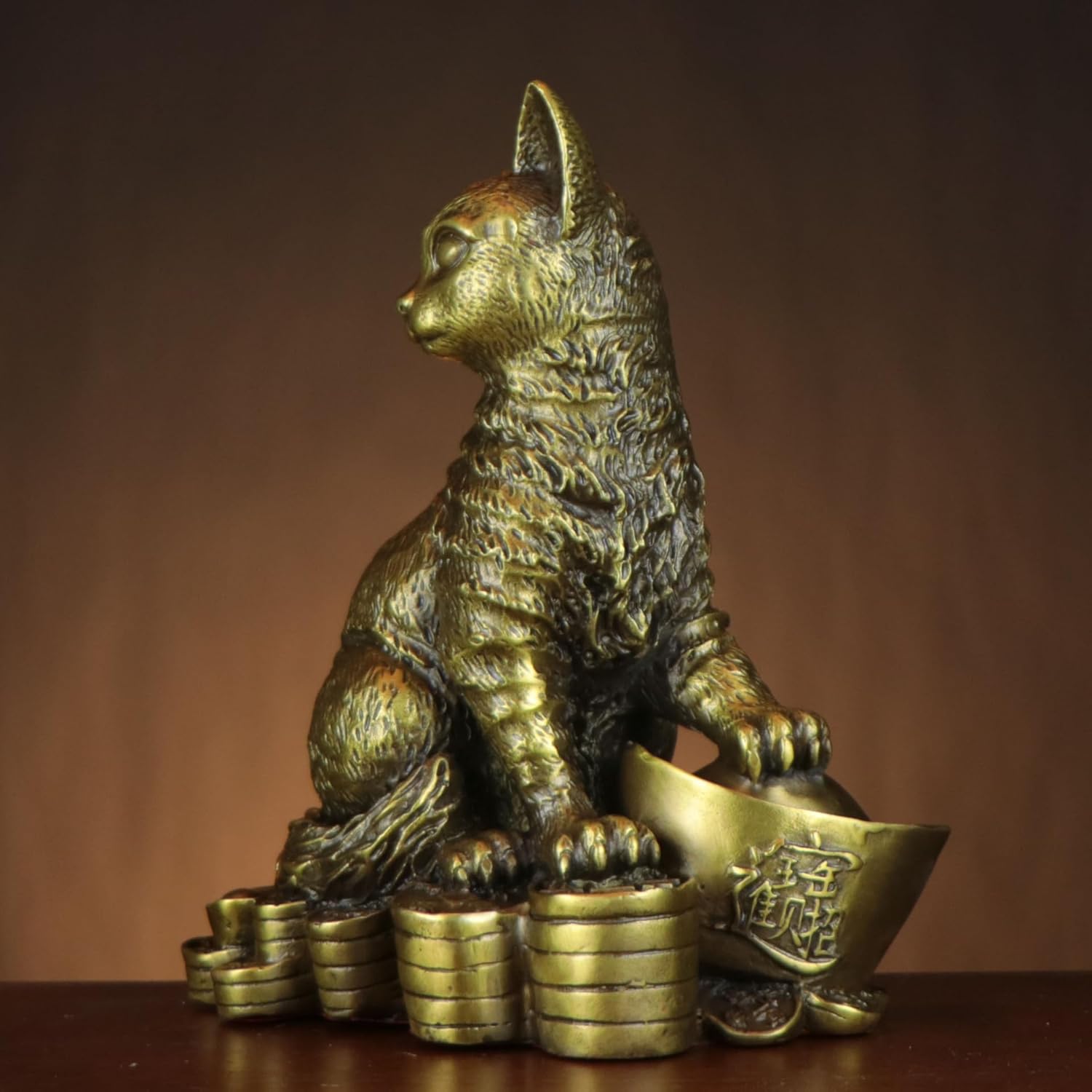 Usoway Copper Cat Figurine for Home Office Decor