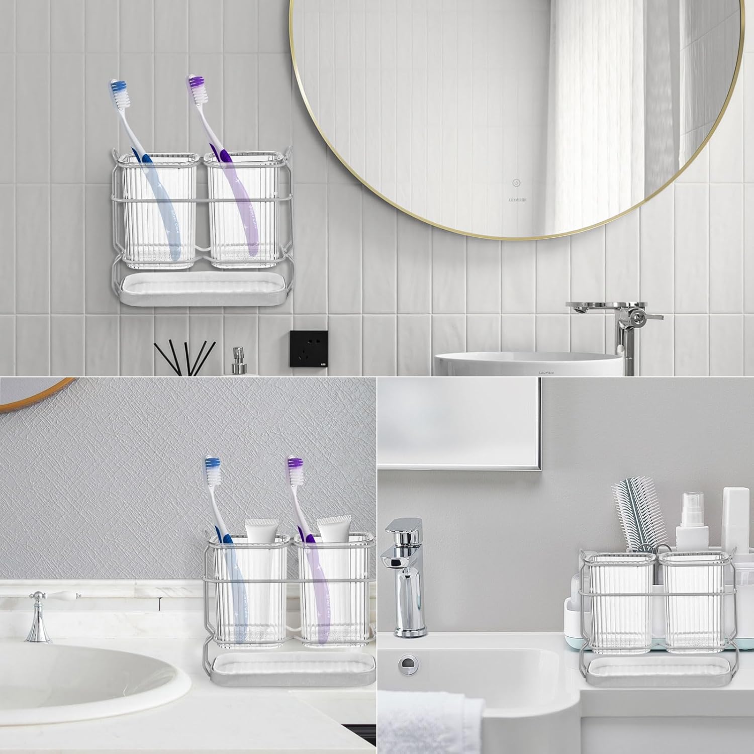 HDFCLUP White Toothbrush Holder with Drain Tray