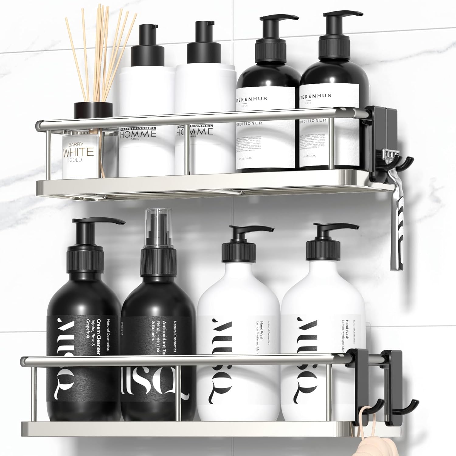 YASONIC 2 Pack Shower Caddy with Removable Hooks