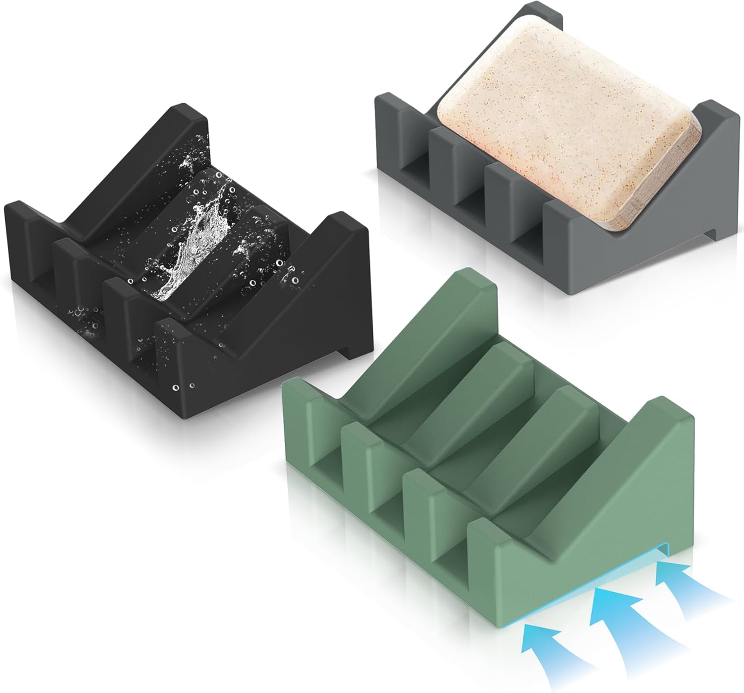 EGWON 3-Pack Silicone Self-Draining Soap Holder Set