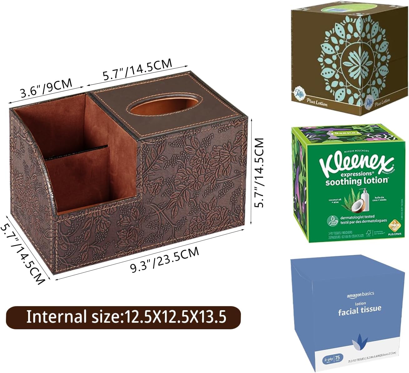 BLIENCE PU Leather Tissue Box Cover with Storage