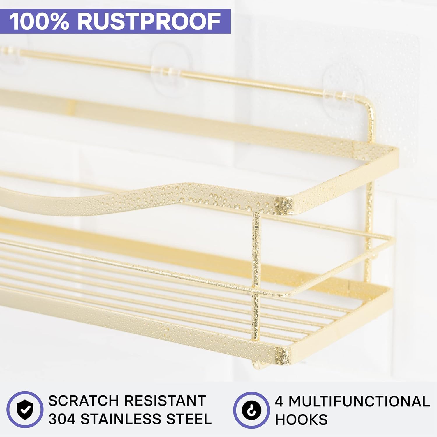 KINCMAX Shower Caddy Organizer - Durable Stainless Steel Wall Shelf with Hooks