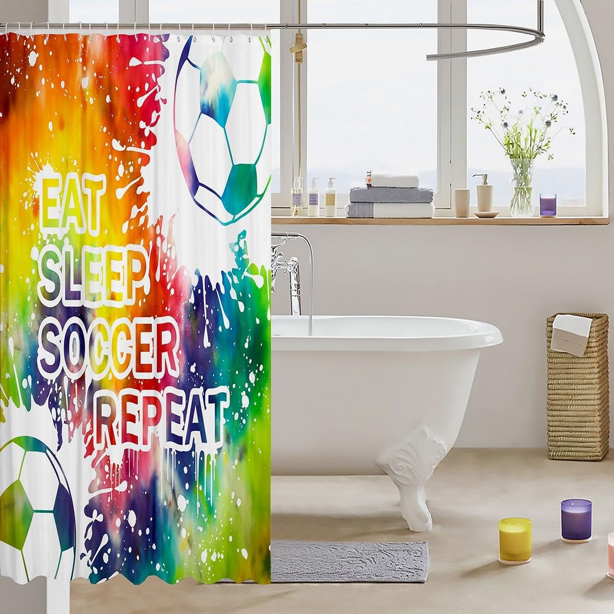 Feelyou Tie Dye Soccer Bath Curtain Set