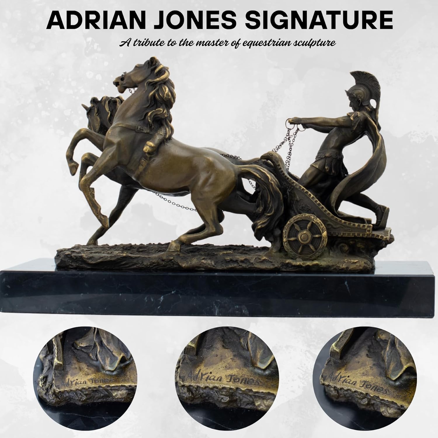 YouFine Bronze Greek Warrior Chariot Statue - 122 Inch