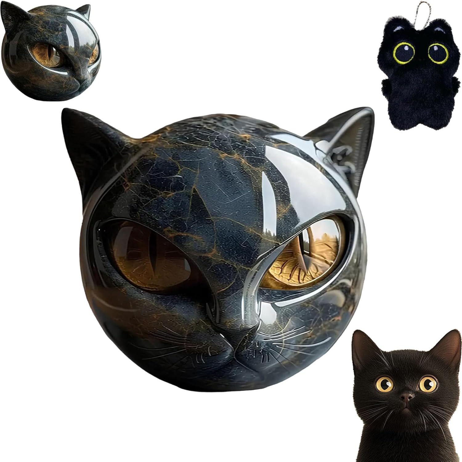Luxury Black Cat Stone Sculpture - Modern Home Decor 1