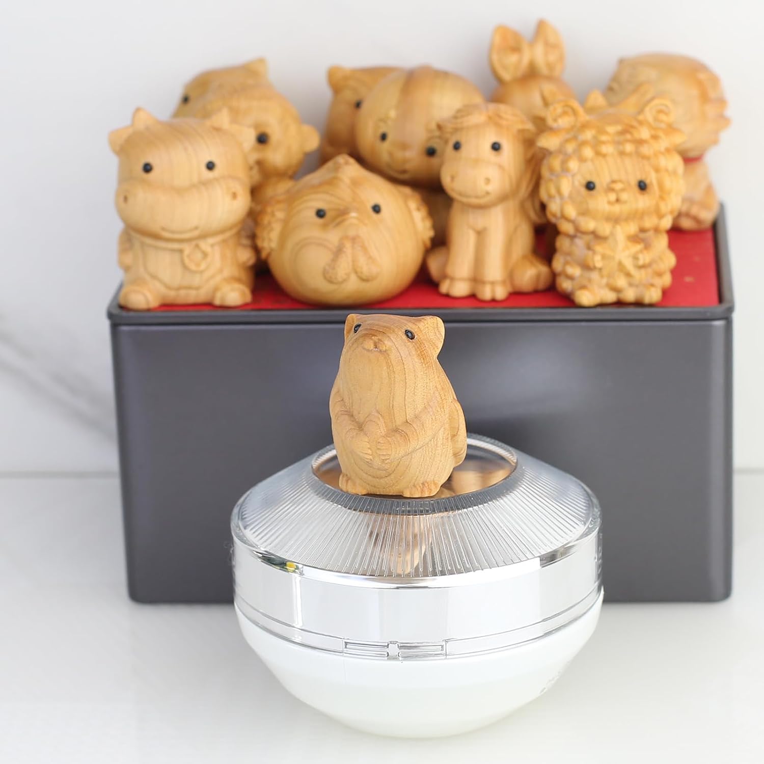 Cute Miniature Wooden Mouse Statue - 12 Zodiac Collection