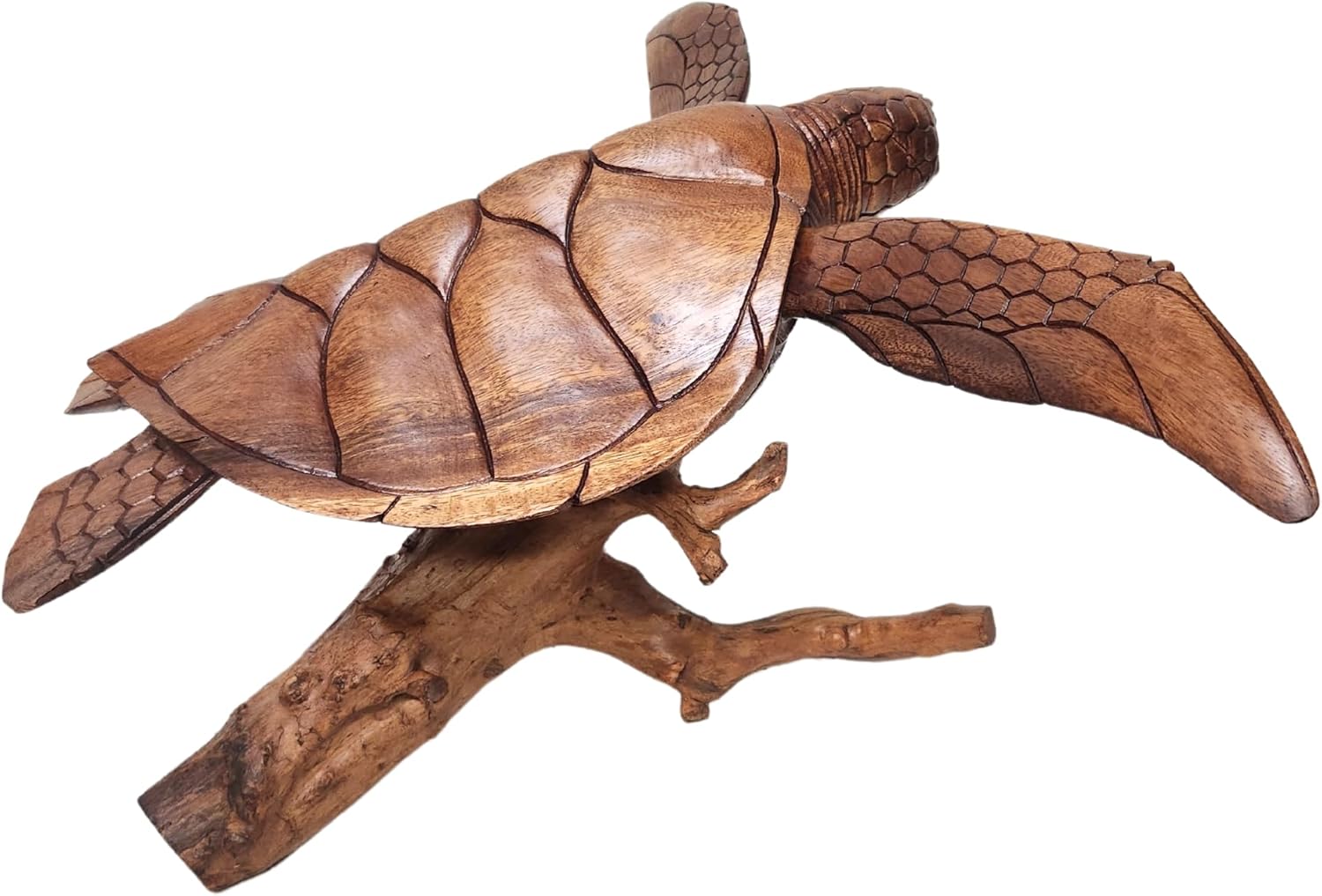 WorldBazzar Hand Carved Wood Turtle Coral Statue Brown