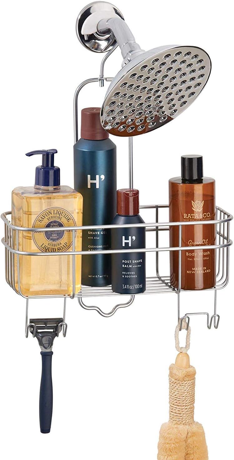 iDesign Euro Metal Hanging Shower Caddy with Swivel Hook Silver