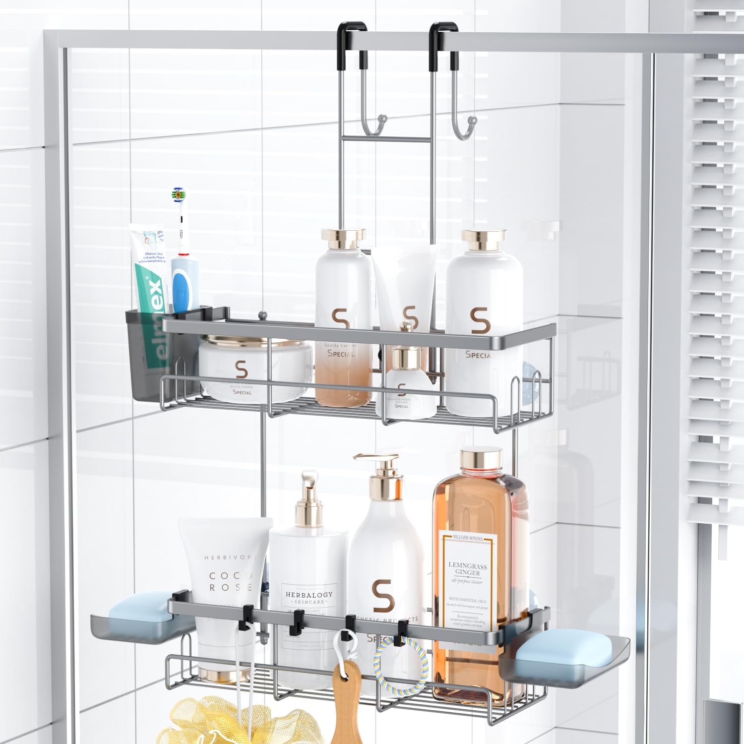Aitatty Silver Hanging Shower Caddy Over Door - No Drilling
