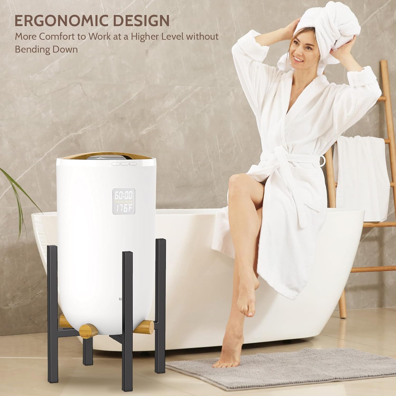 Keenray Adjustable Towel Warmer Stand with Trays Heavy Duty Black