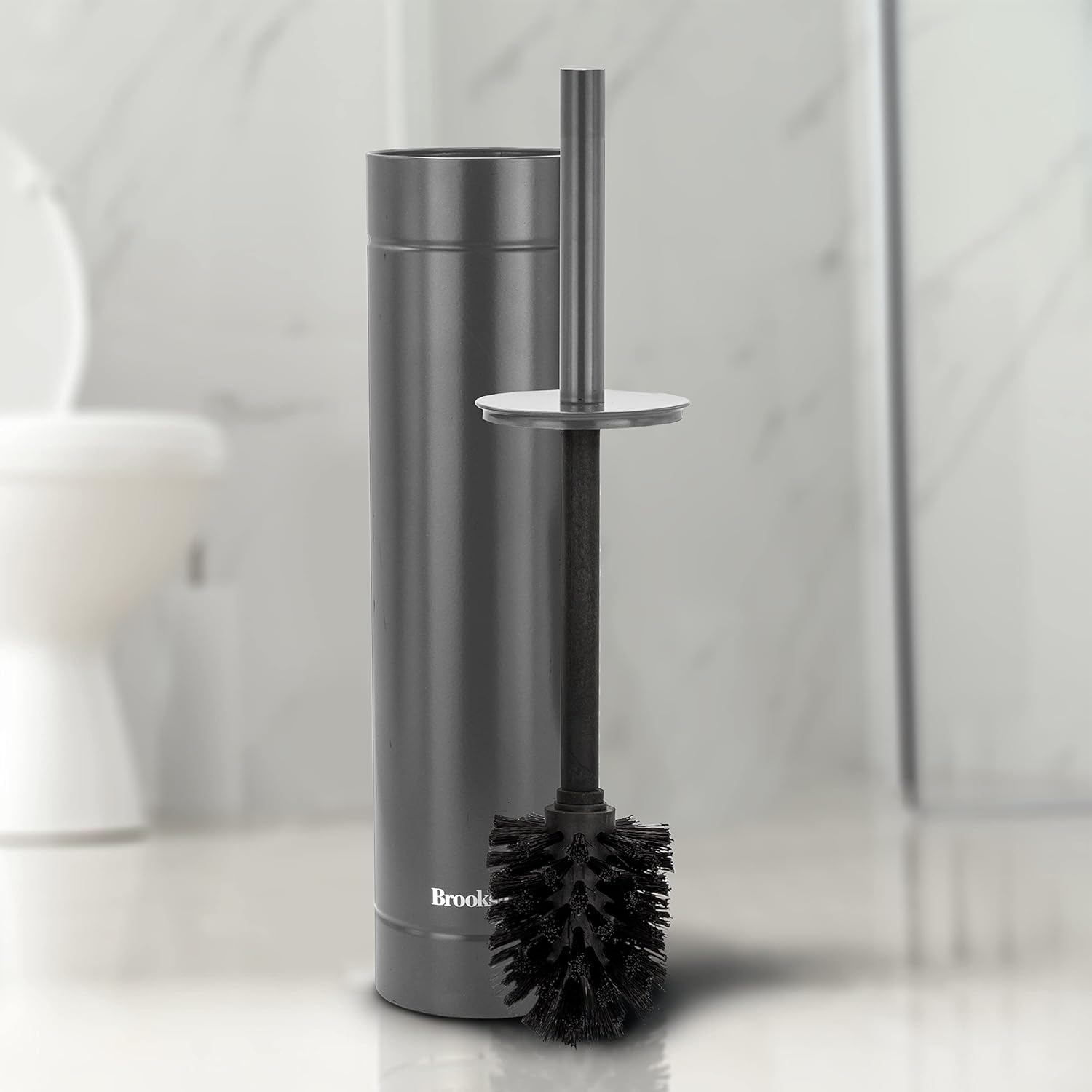 Brookstone Metalic Slim Toilet Brush with Holder