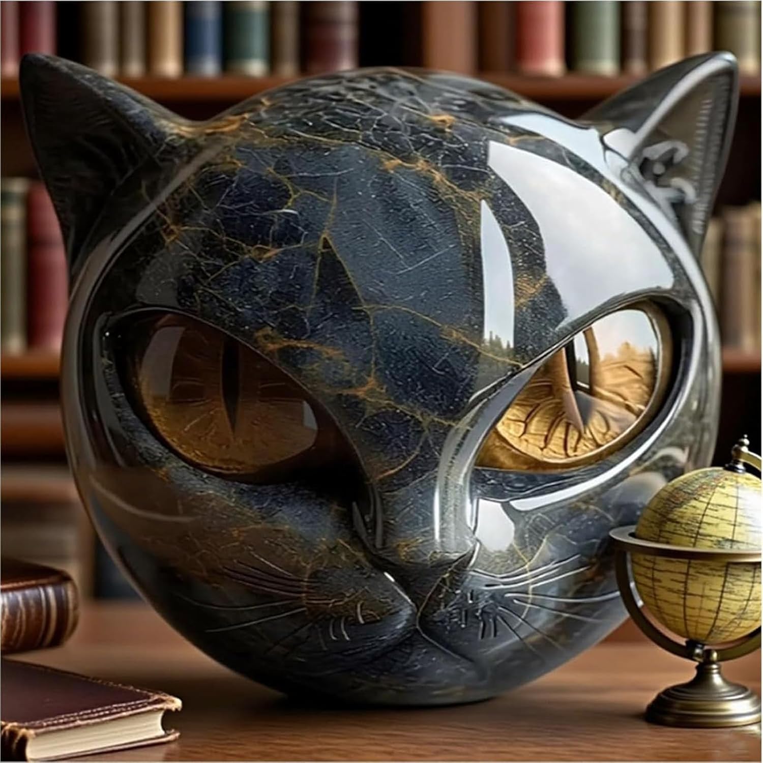 Luxury Black Cat Stone Sculpture - Modern Home Decor 1