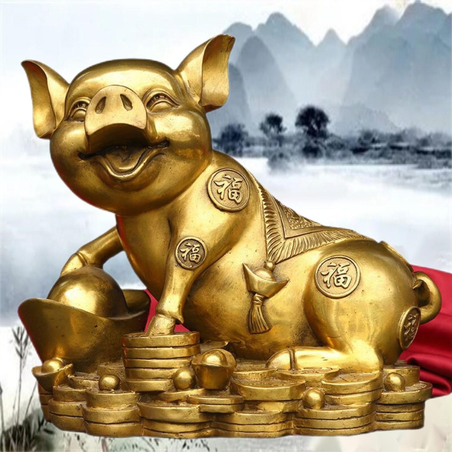 Ecqizer Feng Shui Gold Pig Figurine Wealth Symbol Home Decor