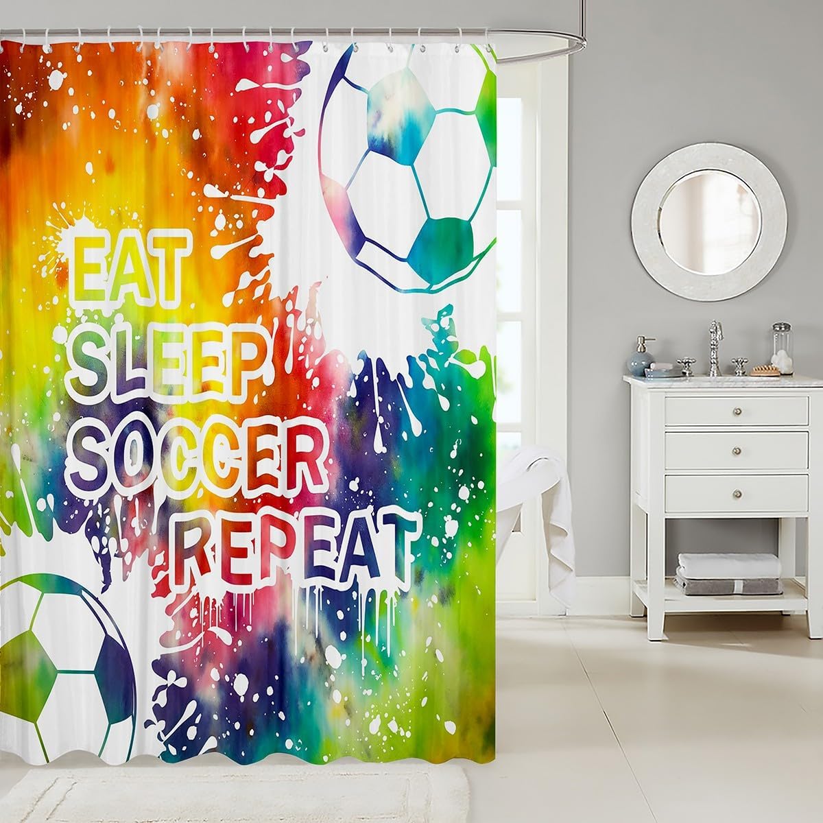 Feelyou Tie Dye Soccer Bath Curtain Set