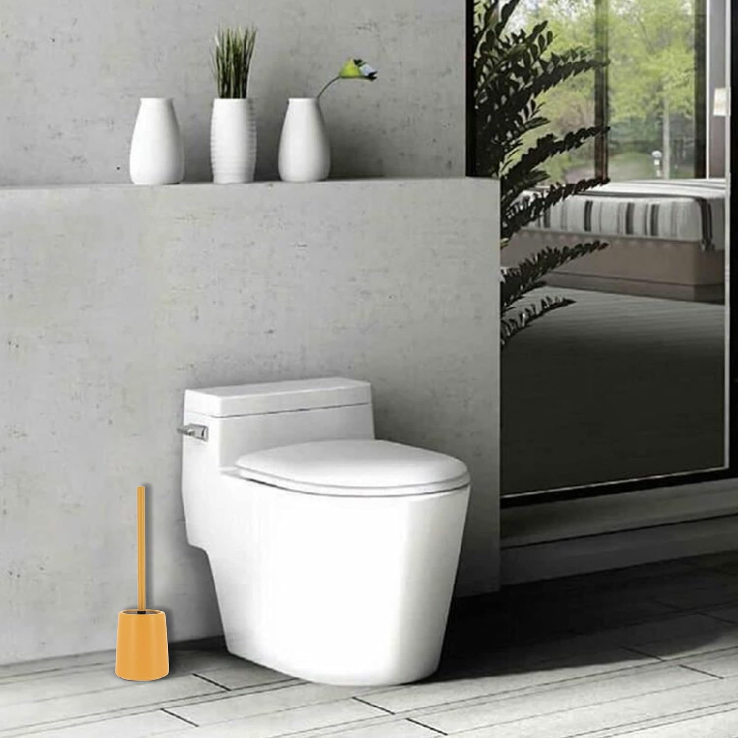 Elegant Stoneware Toilet Brush Set - Yellow Mustard