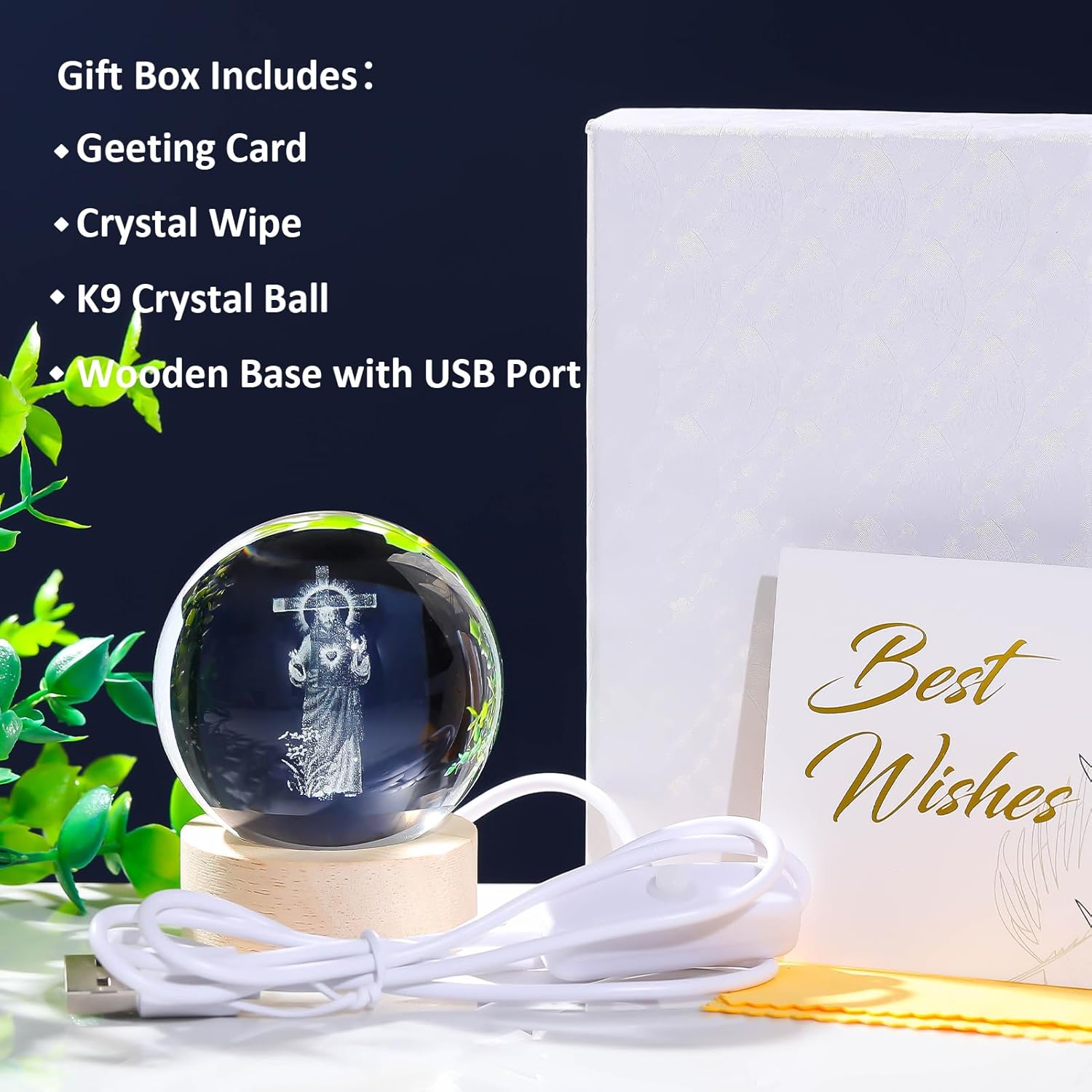 3D Crystal Jesus Cross Statue with LED Light Base 1