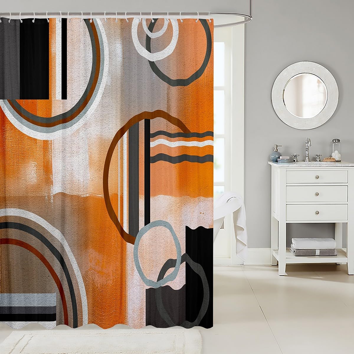Erosebridal Burnt Orange Waterproof Shower Curtain Set