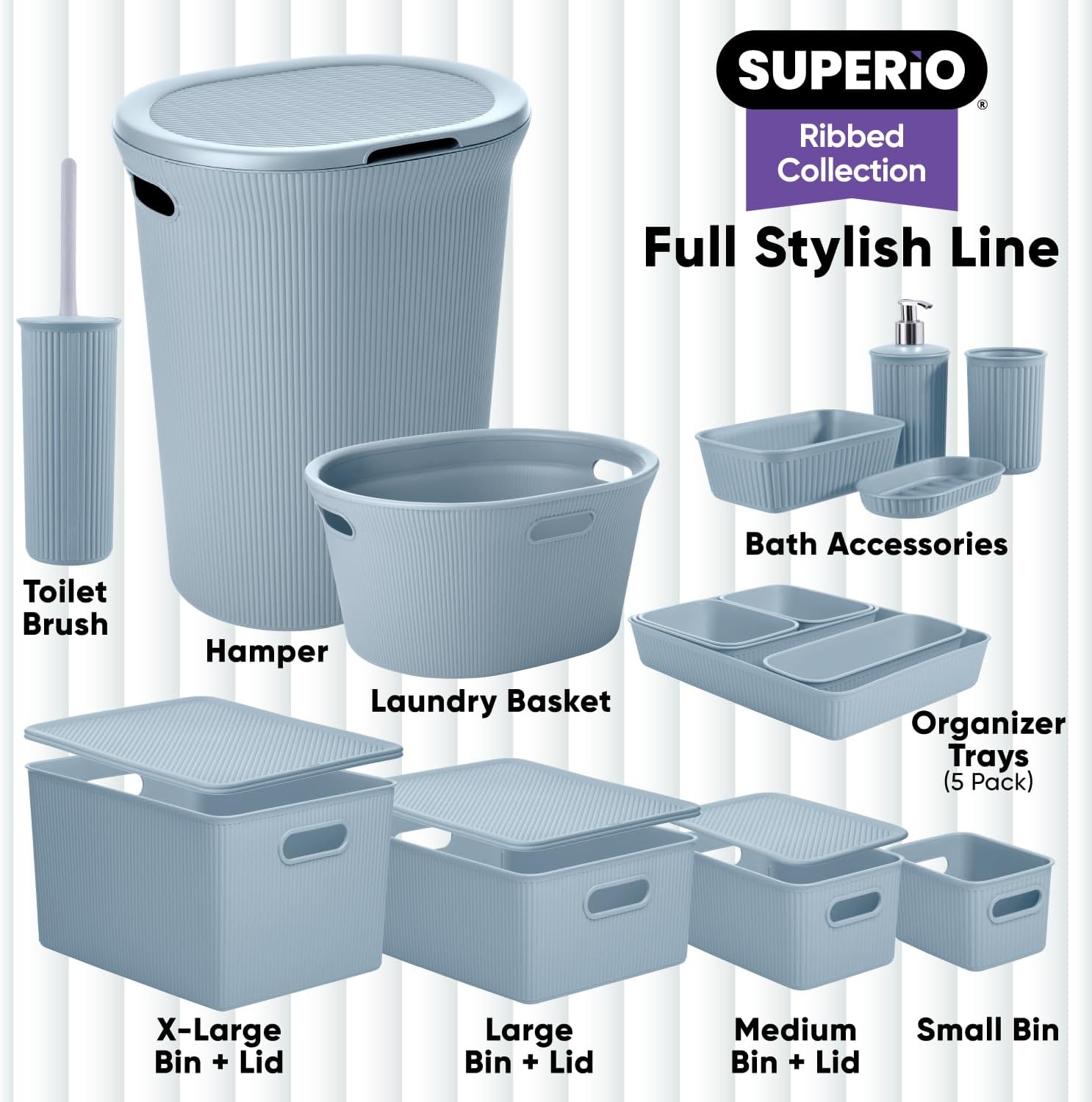Superio Decorative Toilet Brush Set with Holder Blue