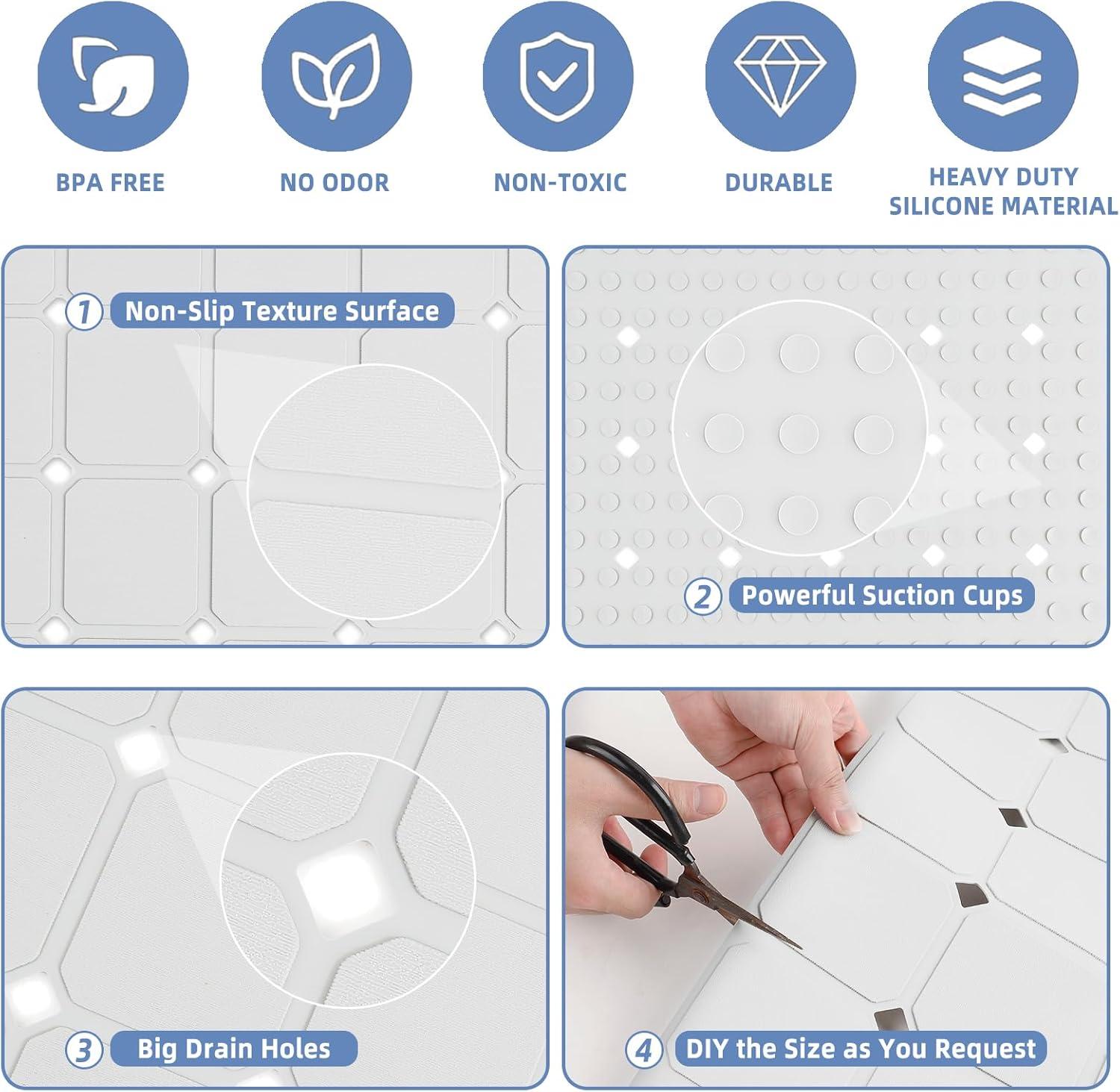 MeimeiDe Silicone Bathtub Mat 15 x 28 Non-Slip