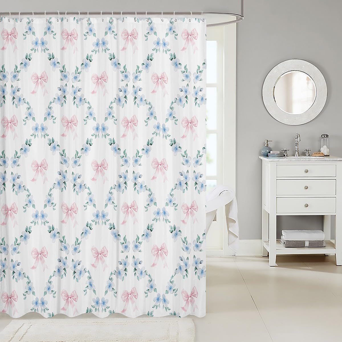 Erosebridal Pink Kawaii Ribbon Bow Shower Curtain