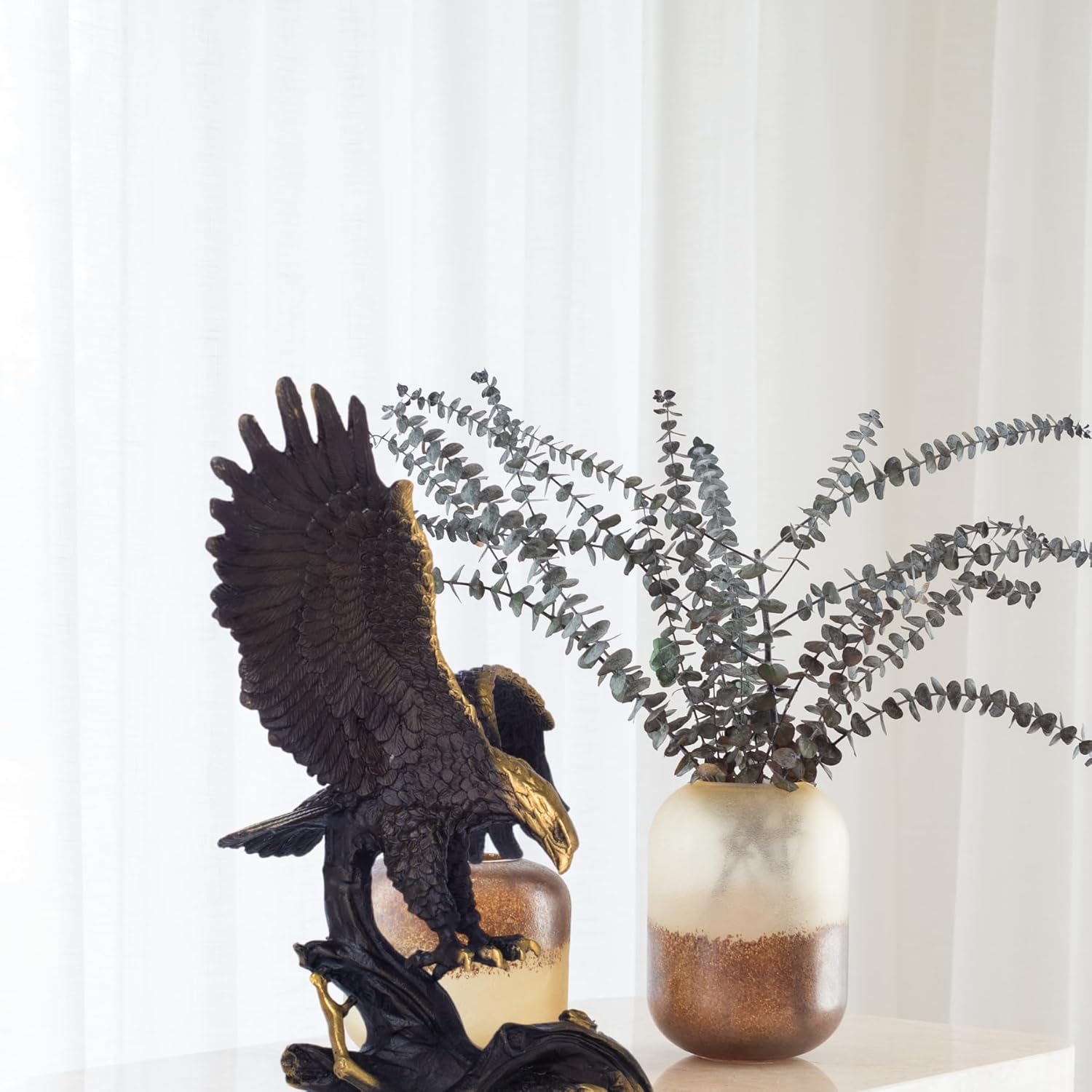 YouFine Brass Eagle Spread Wings Statue - Modern Home Office Decor