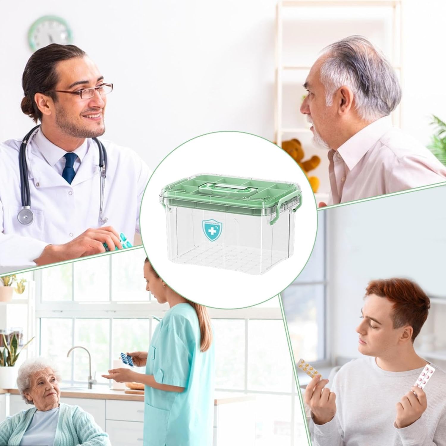 Household Medicine Organizer with Clear Layers and Secure Lid 1