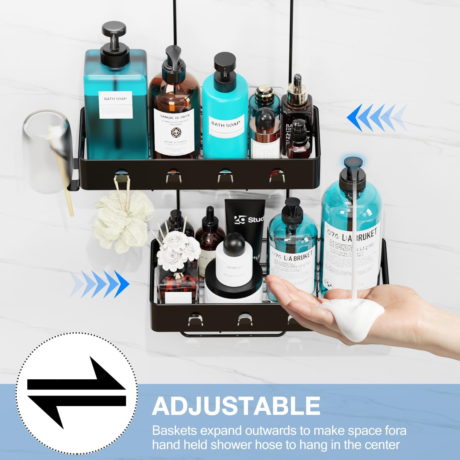 DAOYA Black Waterproof Shower Caddy with Hooks