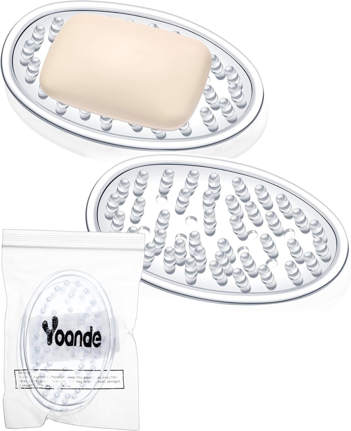 Yoande Clear 2Pc Plastic Soap Dish with Drain Holes